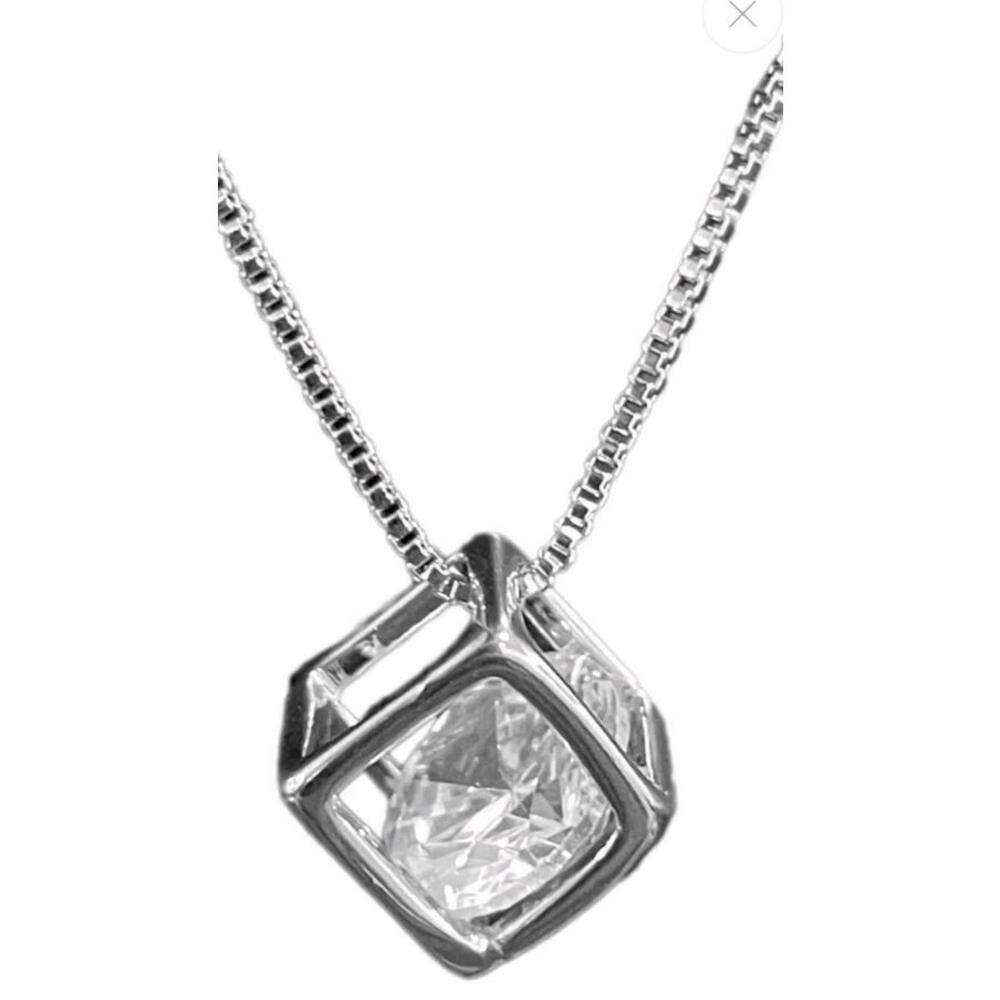 Floating Dancing Solitaire Sterling Silver 925 Cubic Zirconia Necklace Illusion